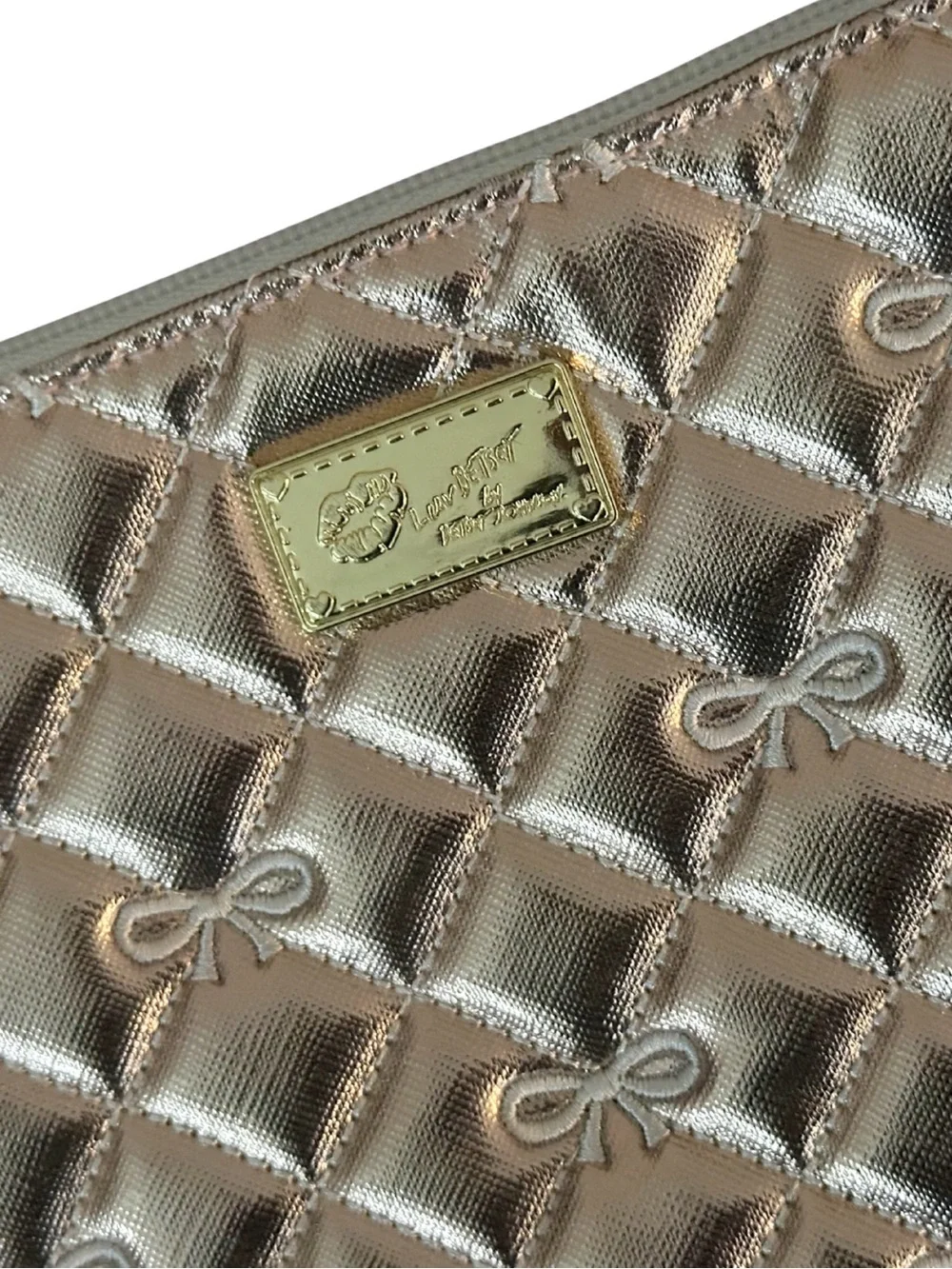 Luv Betsey Johnson Wristlet Rose Gold Quilted Clutch Bow Purse Metallic
